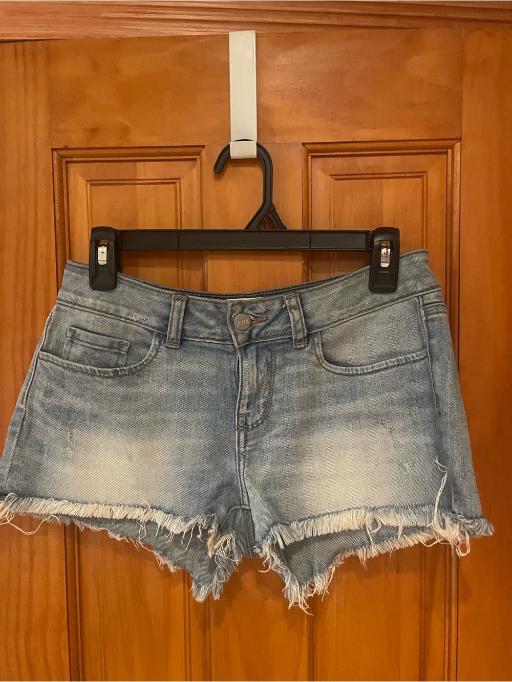 PINK Victoria's Secret Light Blue Denim Frayed Cutoff Shorts